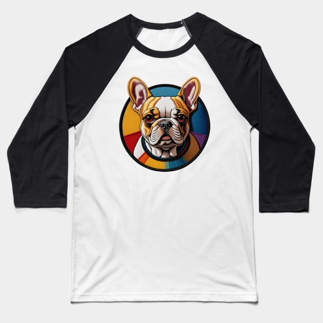 Rainbow Frenchie Embroidered Patch Baseball T-Shirt by Xie